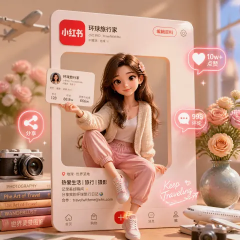 3D Xiaohongshu Profile Card Art