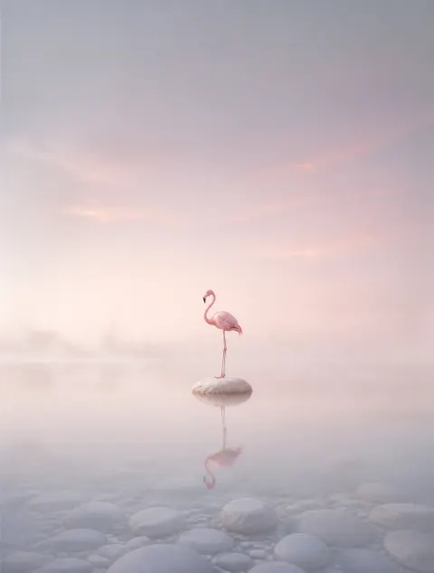 Solitary Flamingo at Dawn