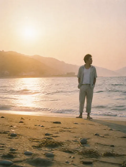 Hazy Golden Hour Beach Memory