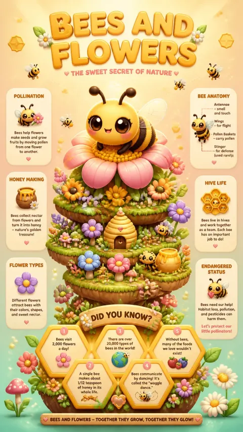 Bees & Flowers Kawaii Infographic