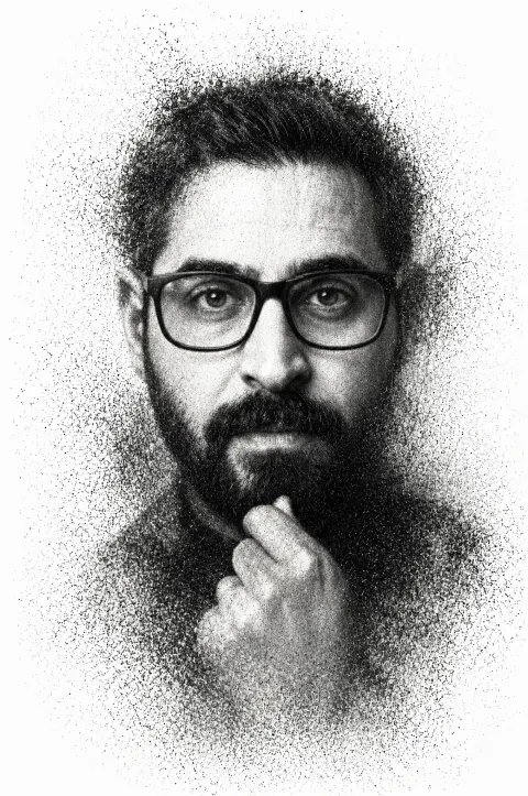 Stipple Portrait Dissolving Into Dust
