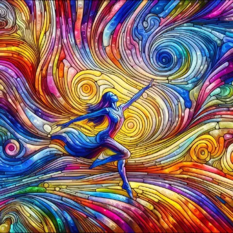 Joyful Woman in Dynamic Pose Diamond Painting Style