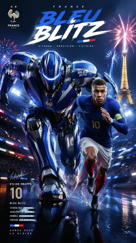 Mbappé Bleu Blitz Mech Poster