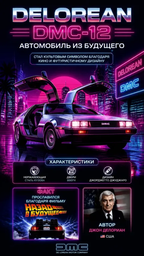 DeLorean DMC-12 Neon Retro Poster