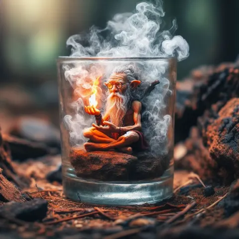 Mini Hermit in Glass Cup Emitting Smoke Caricature