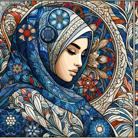 Stained Glass Portrait of Woman Wearing Hijab