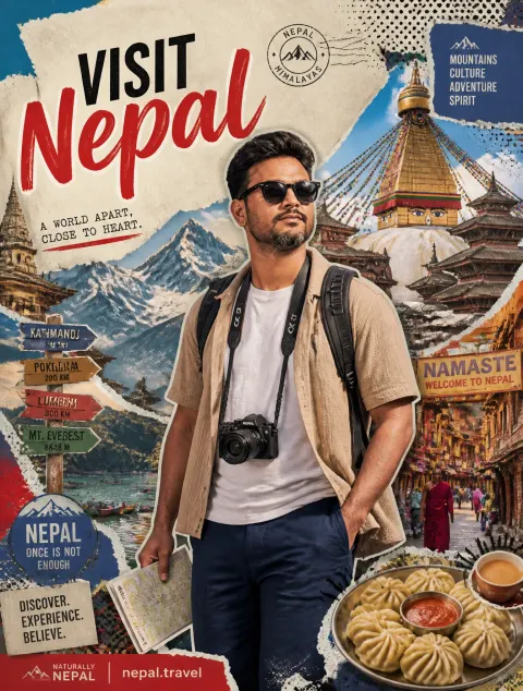 Stylized Nepal Travel Poster Collage