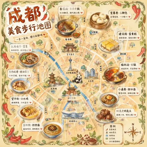Chengdu Hand-Drawn Food Map