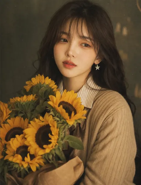 Sunflower Girl Korean Editorial Portrait