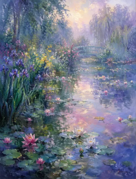 Monet Style Summer Lotus Pond