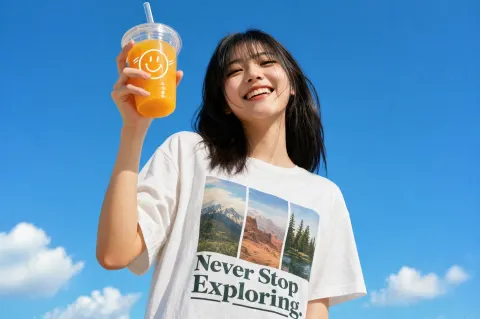 Joyful Girl Smiling Under Blue Sky
