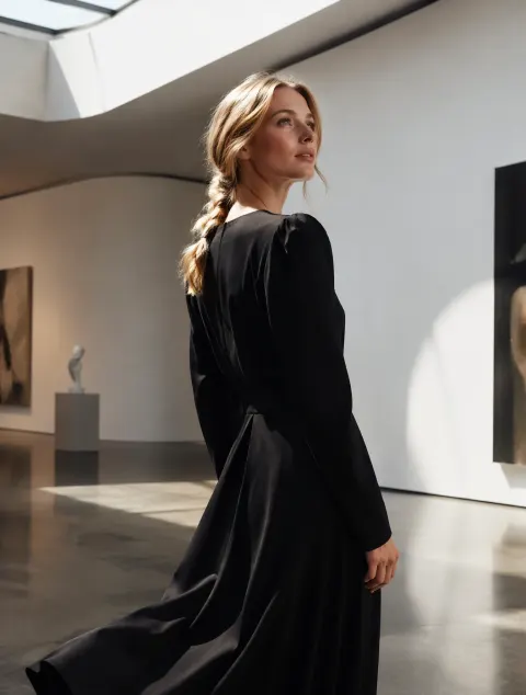 Elegant Woman in Modern White Gallery
