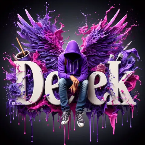 Derek Name in Splashing Ink With Hooded Angel 3D Art