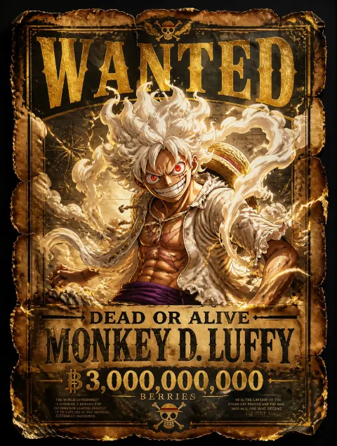 Luffy Gear 5 Wanted Poster