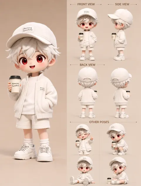 Cute 3D Chibi Boy Character Sheet
