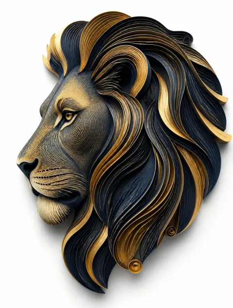 Gold Blue Lion Paper Relief Art