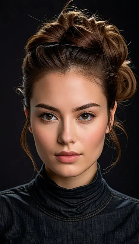 Elegant Young Woman With Voluminous Updo Portrait