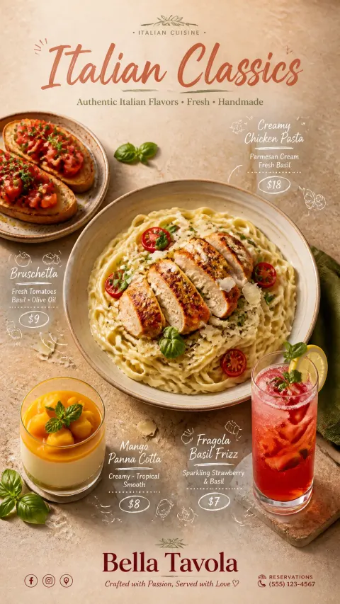 Authentic Italian Cuisine Menu Poster