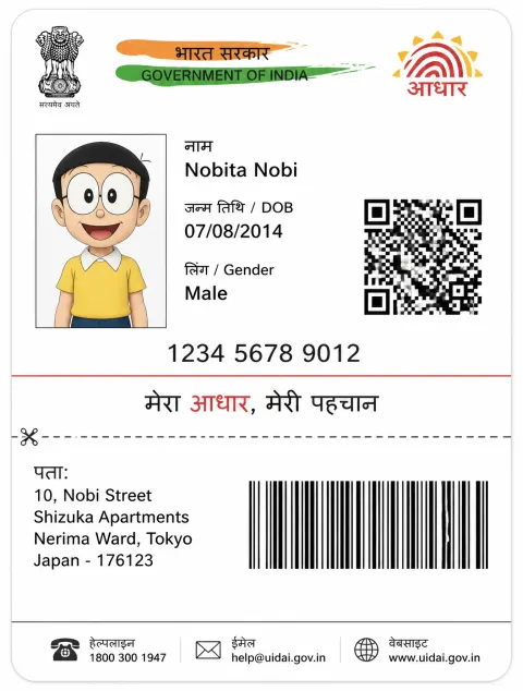 Nobita Indian Aadhaar ID Card