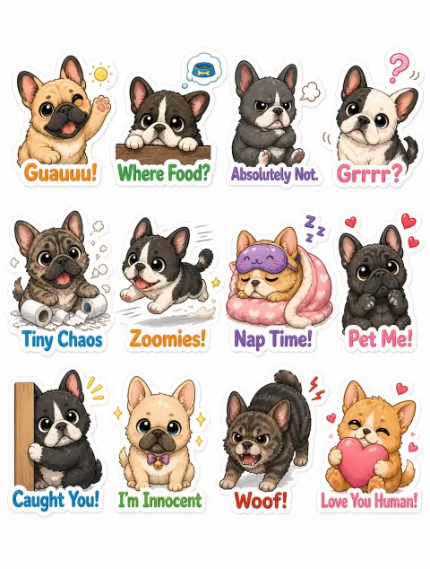 Chibi French Bulldog Stickers