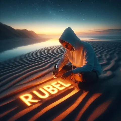 Person in White Hoodie With Glowing Name in Beach Sand