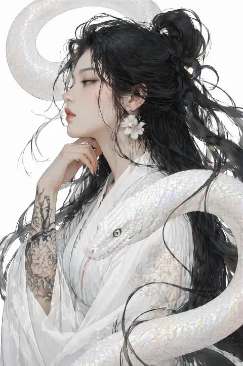 Woman Entwined With Iridescent Serpent