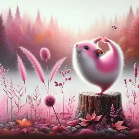 Whimsical Pink Hamster Yoga in Forest