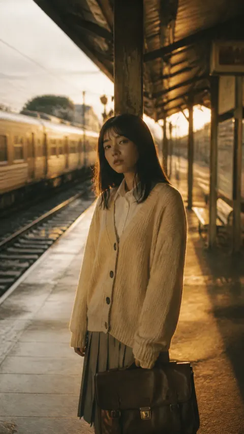 Cinematic Dusk Portrait on Train Platform