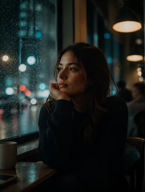 Cinematic Rainy Café Portrait