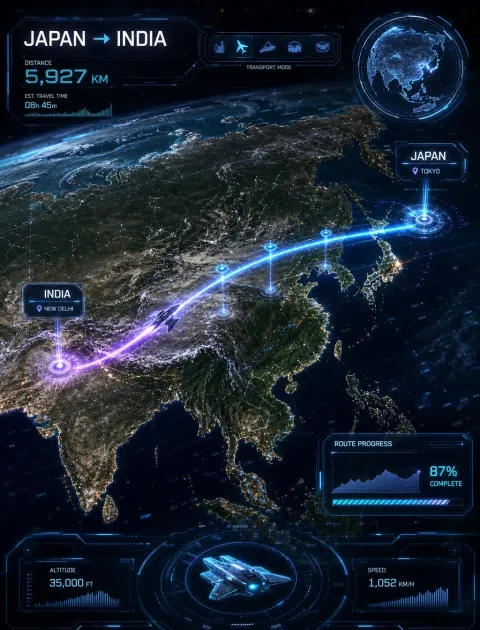 Futuristic Sci-Fi Travel Route Visualization