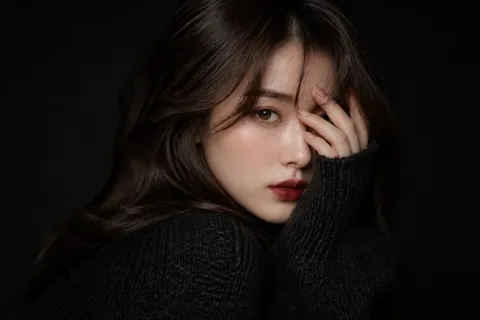 Mysterious Black Sweater Beauty Portrait