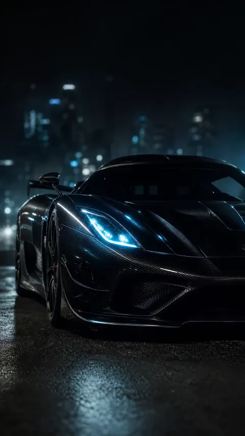 Menacing Black Koenigsegg Night Shot