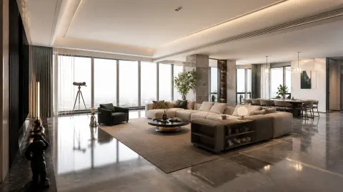 Modern Luxury Living Room Panoramic View