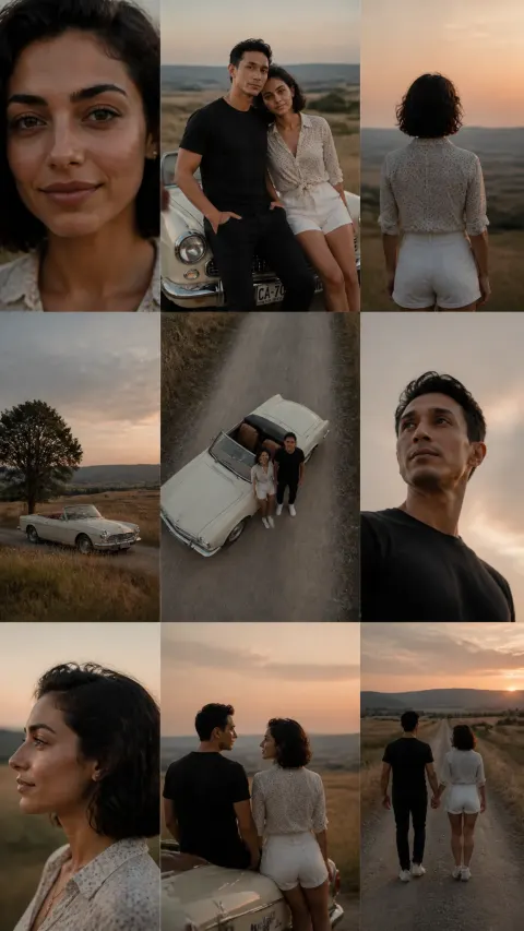 Cinematic Dusk Countryside Film Stills Grid