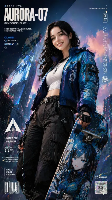 Futuristic Skateboard Girl Premium Poster