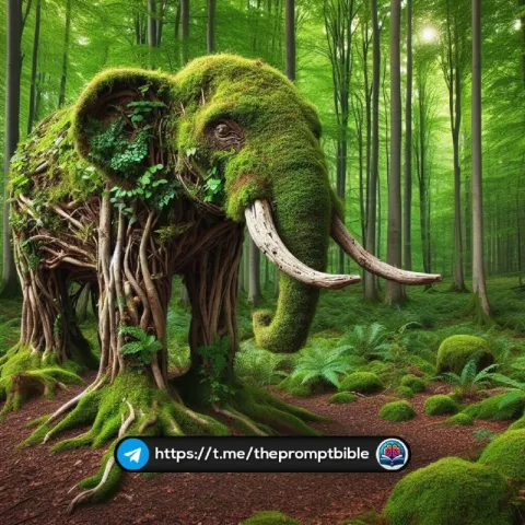 Gorilla Made of Roots and Leaves in Forest River Scene