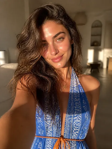 Golden Hour Blue Dress Selfie