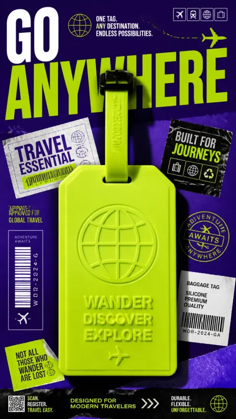 Neon Luggage Tag Travel Poster