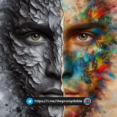 Half Bark Half Vibrant Color Contrasting Face Art