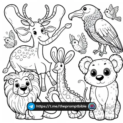 Animal Outline Coloring Book Page on White Background