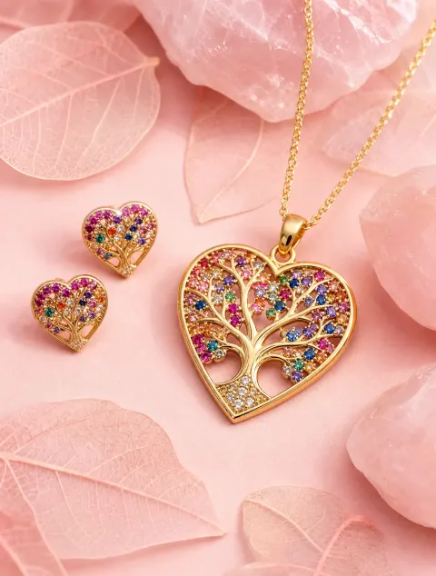 Gold Tree of Life Heart Pendant