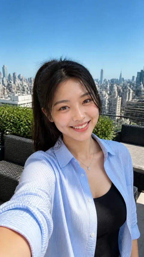 Sunlit Rooftop Selfie Portrait