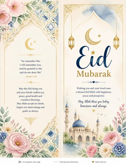 Printable Watercolor Eid Greeting Card