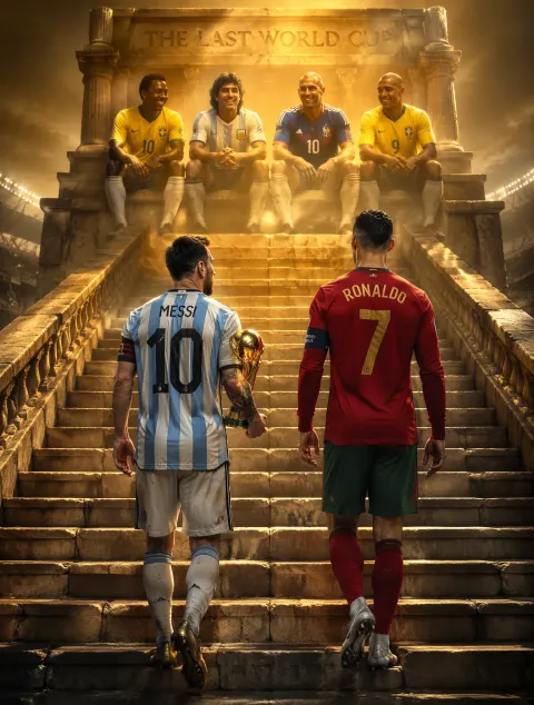 Messi Ronaldo Ascend Final World Cup Stairs