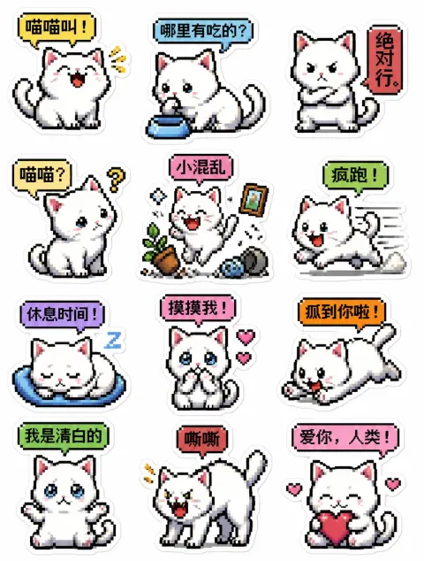 Retro Pixel Kitten Sticker Set
