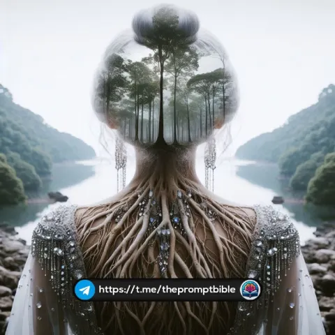Double Exposure Forest Roots on Crystal Dressed Girl