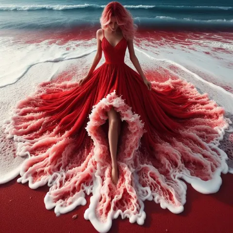 Woman Emerging From Ocean in Sea Foam Dress