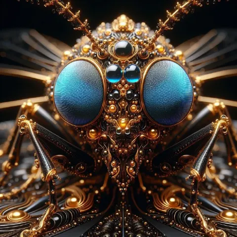 Jewelled Bug Close-Up With Golden Fractal Edges