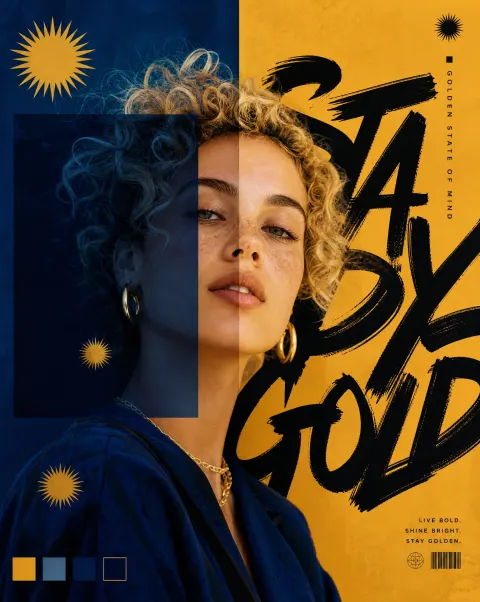 Azure Gold Fashion Editorial Portrait