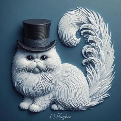 White Persian Cat with Black Top Hat